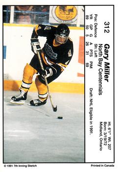 1990-91 7th Inning Sketch OHL #312 Gary Miller Back