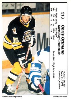 1990-91 7th Inning Sketch OHL #313 Chris Ottmann Back