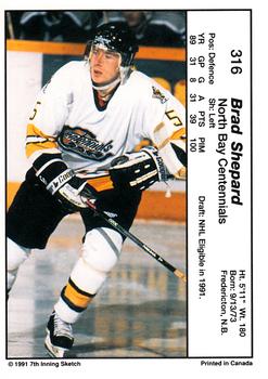 1990-91 7th Inning Sketch OHL #316 Brad Shepard Back