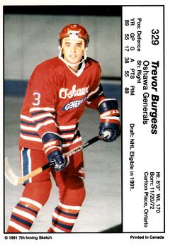 1990-91 7th Inning Sketch OHL #329 Trevor Burgess Back