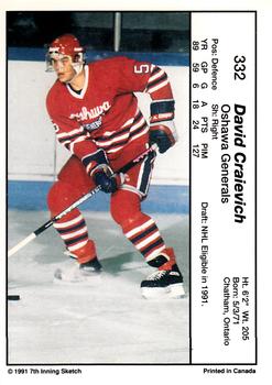 1990-91 7th Inning Sketch OHL #332 David Craievich Back