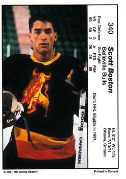 1990-91 7th Inning Sketch OHL #340 Scott Boston Back