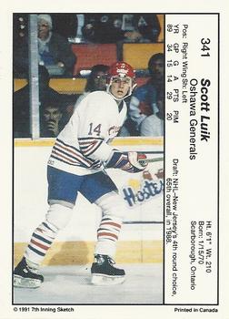 1990-91 7th Inning Sketch OHL #341 Scott Luik Back