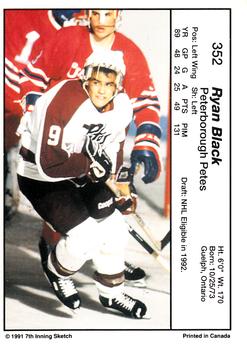 1990-91 7th Inning Sketch OHL #352 Ryan Black Back