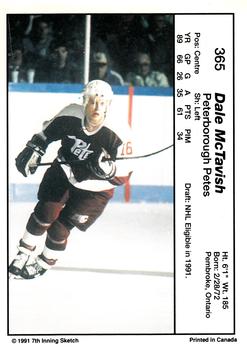 1990-91 7th Inning Sketch OHL #365 Dale McTavish Back
