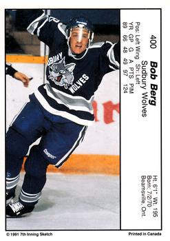 1990-91 7th Inning Sketch OHL #400 Bob Berg Back
