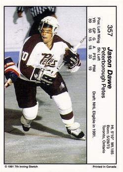 1990-91 7th Inning Sketch OHL #357 Jason Dawe Back