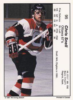 1990-91 7th Inning Sketch OHL #95 Chris Snell Back