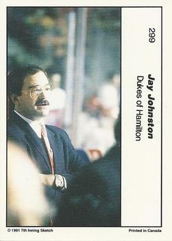 1990-91 7th Inning Sketch OHL #299 Jay Johnston Back