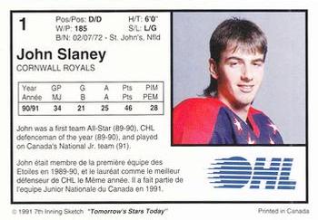 1991-92 7th Inning Sketch OHL #1 John Slaney Back