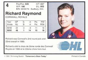 1991-92 7th Inning Sketch OHL #4 Richard Raymond Back