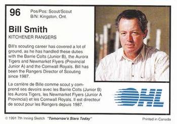 1991-92 7th Inning Sketch OHL #96 Bill Smith Back