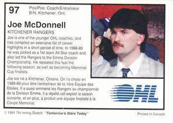 1991-92 7th Inning Sketch OHL #97 Joe McDonnell Back