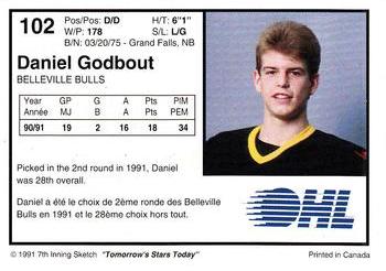 1991-92 7th Inning Sketch OHL #102 Daniel Godbout Back