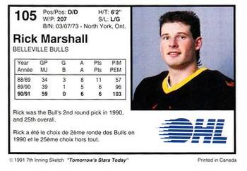1991-92 7th Inning Sketch OHL #105 Rick Marshall Back