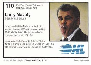 1991-92 7th Inning Sketch OHL #110 Larry Mavety Back