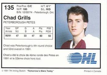 1991-92 7th Inning Sketch OHL #135 Chad Grills Back