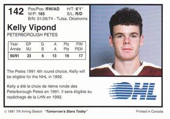 1991-92 7th Inning Sketch OHL #142 Kelly Vipond Back