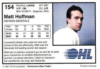 1991-92 7th Inning Sketch OHL #154 Matt Hoffman Back