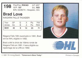 1991-92 7th Inning Sketch OHL #198 Brad Love Back