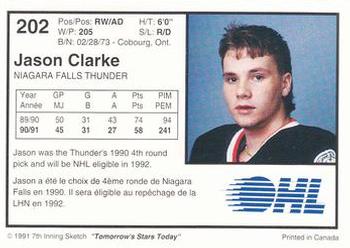 1991-92 7th Inning Sketch OHL #202 Jason Clarke Back