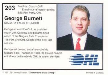 1991-92 7th Inning Sketch OHL #203 George Burnett Back