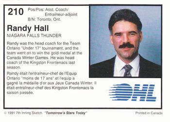 1991-92 7th Inning Sketch OHL #210 Randy Hall Back
