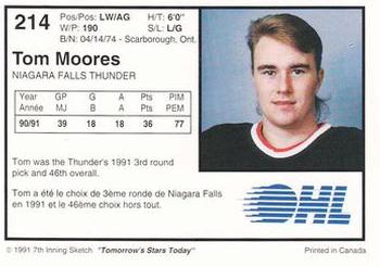 1991-92 7th Inning Sketch OHL #214 Tom Moores Back