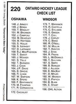 1991-92 7th Inning Sketch OHL #220 Checklist: 99-196 Back