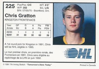 1991-92 7th Inning Sketch OHL #225 Chris Gratton Back