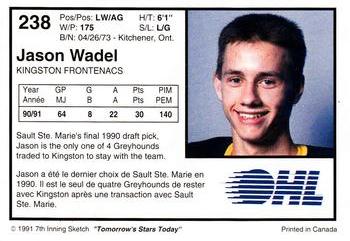 1991-92 7th Inning Sketch OHL #238 Jason Wadel Back