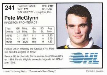 1991-92 7th Inning Sketch OHL #241 Pete McGlynn Back