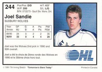 1991-92 7th Inning Sketch OHL #244 Joel Sandie Back