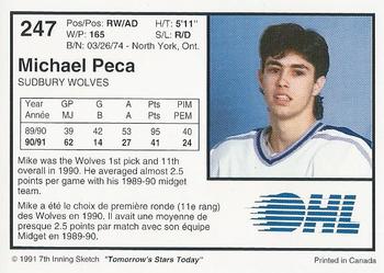 1991-92 7th Inning Sketch OHL #247 Michael Peca Back