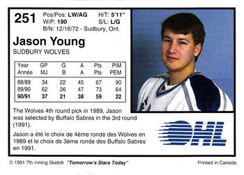 1991-92 7th Inning Sketch OHL #251 Jason Young Back