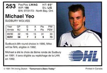 1991-92 7th Inning Sketch OHL #253 Michael Yeo Back