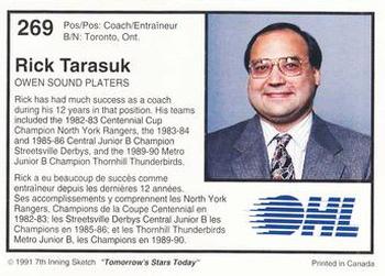 1991-92 7th Inning Sketch OHL #269 Rick Tarasuk Back