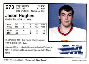 1991-92 7th Inning Sketch OHL #273 Jason Hughes Back