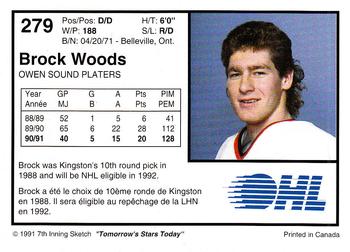 1991-92 7th Inning Sketch OHL #279 Brock Woods Back