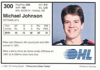 1991-92 7th Inning Sketch OHL #300 Michael Johnson Back