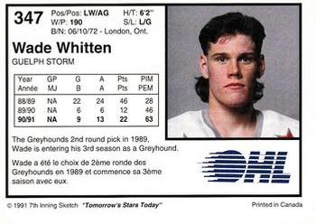 1991-92 7th Inning Sketch OHL #347 Wade Whitten Back