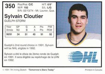 1991-92 7th Inning Sketch OHL #350 Sylvain Cloutier Back