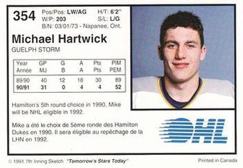 1991-92 7th Inning Sketch OHL #354 Michael Hartwick Back