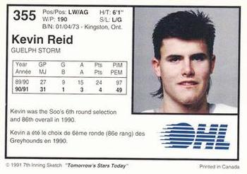 1991-92 7th Inning Sketch OHL #355 Kevin Reid Back
