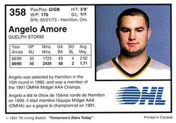 1991-92 7th Inning Sketch OHL #358 Angelo Amore Back