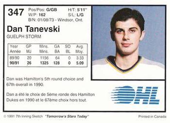 1991-92 7th Inning Sketch OHL #347 Dan Tanevski Back