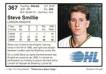 1991-92 7th Inning Sketch OHL #367 Steve Smillie Back