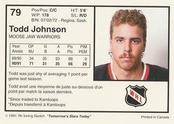 1991-92 7th Inning Sketch WHL #79 Todd Johnson Back