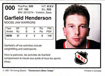 1991-92 7th Inning Sketch WHL #000 Garfield Henderson Back