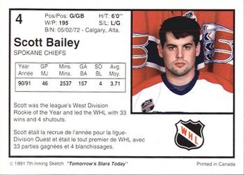 1991-92 7th Inning Sketch WHL #4 Scott Bailey Back